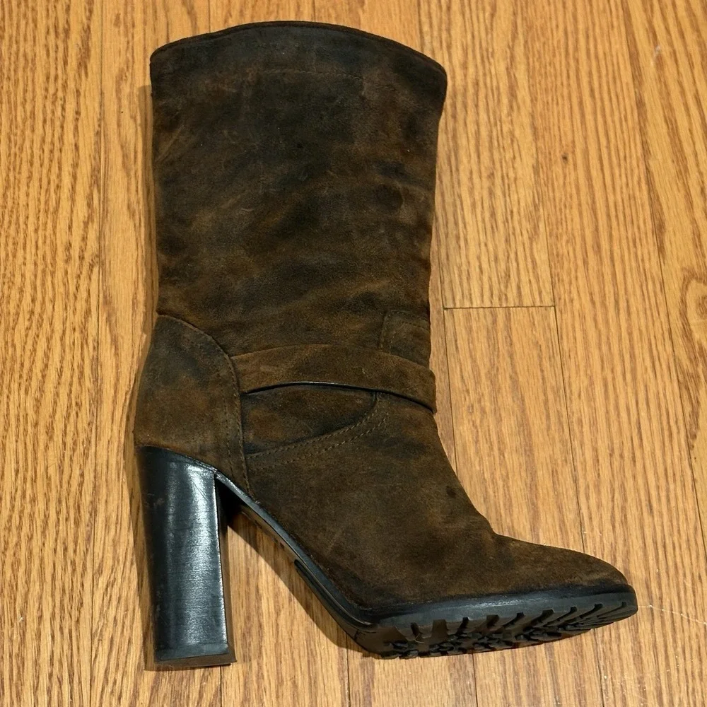 Ralph Lauren Collection Purple Label Dark Brown Suede Buckle Boots Sz‎ 36B